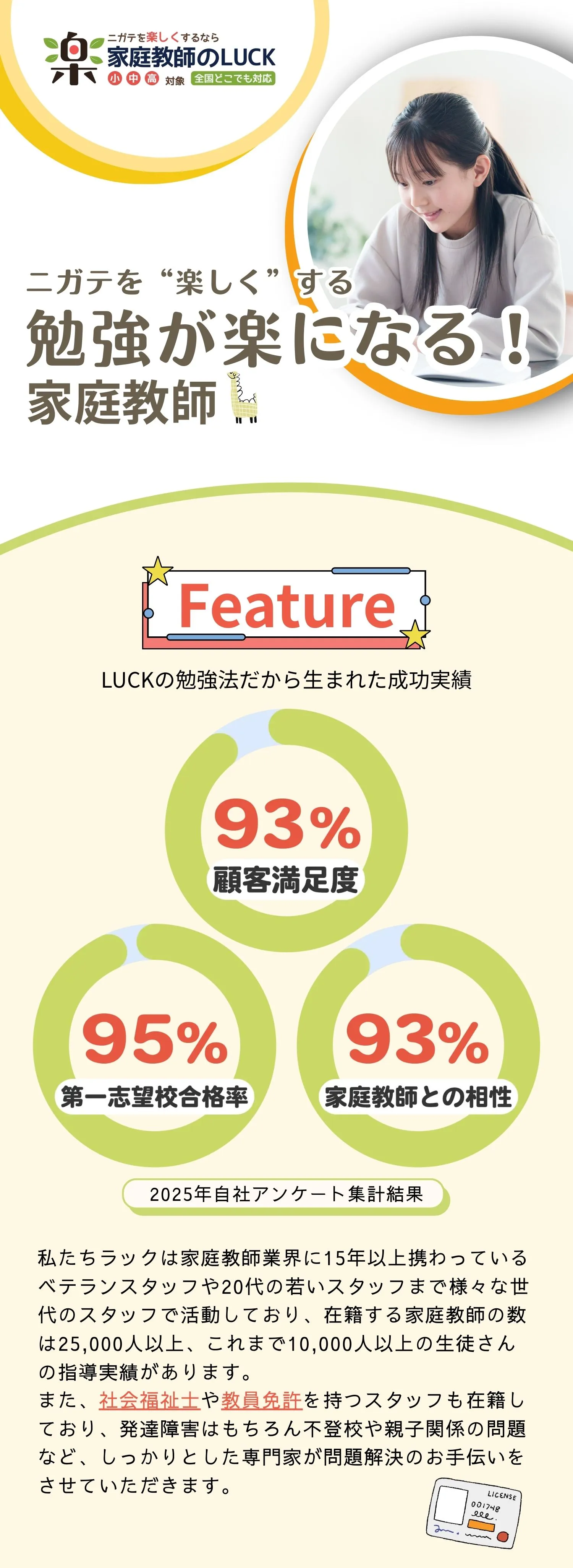 ニガテを楽しくする勉強が楽になる！家庭教師 LUCKの勉強法だから生まれた成功実績