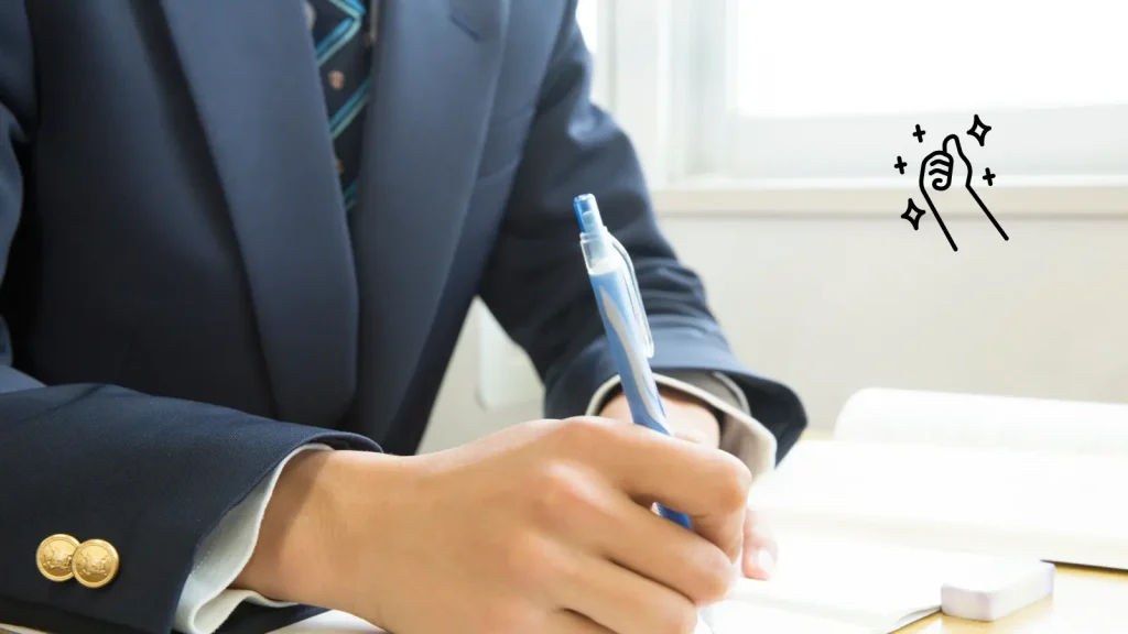 学習する男子学生の手元