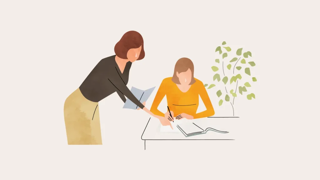 家庭教師が生徒に勉強を教えているイラスト