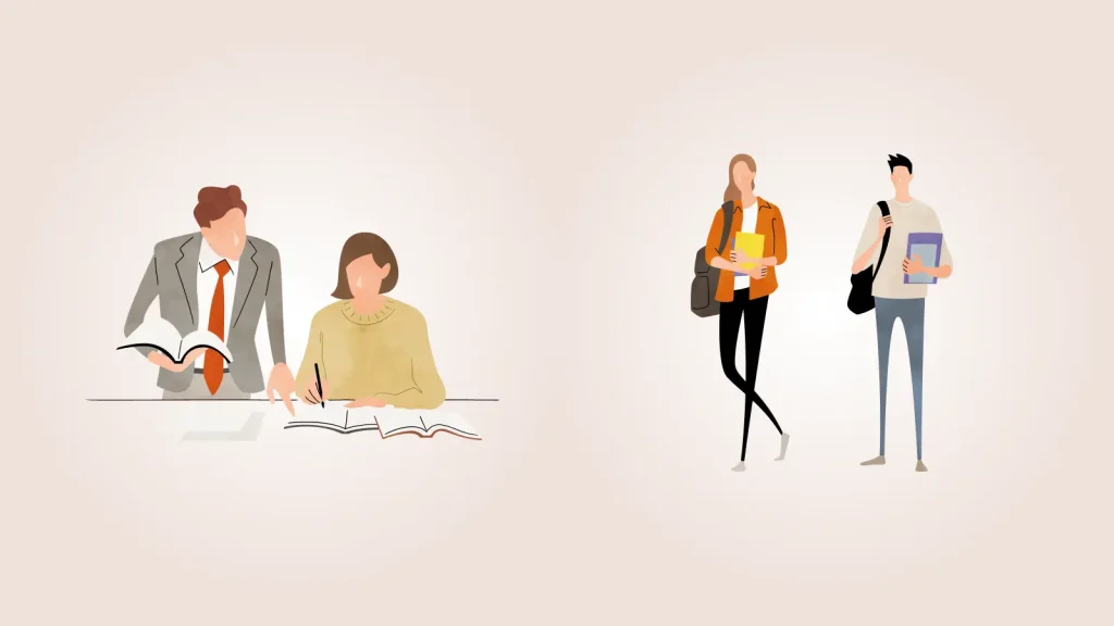 家庭教師の業者（家庭教師センター）と個人講師のイラスト